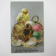 Easter Postcard Yellow Chicks Colored Eggs Raphael Tuck Embossed Antique 1910 - £7.86 GBP