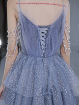 Dusty Blue Maxi Dress GOWNS Deep-V neckline Sleeveless Tulle Wedding Dresses image 3