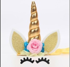 Unicorn Cake Topper Set 5-1/2&quot; Tall X 4&quot; Wide Gold USA Seller - £7.10 GBP