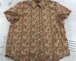 Orvis Button Down Shirt Womens 18 Brown Floral Print Short Sleeve Collar... - $19.79