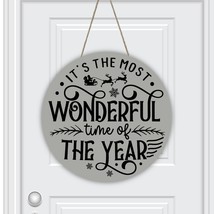 Gray Christmas &quot;Wonderful&quot; Round House or Door Hanger, Wooden Greeting Sign  - £15.80 GBP