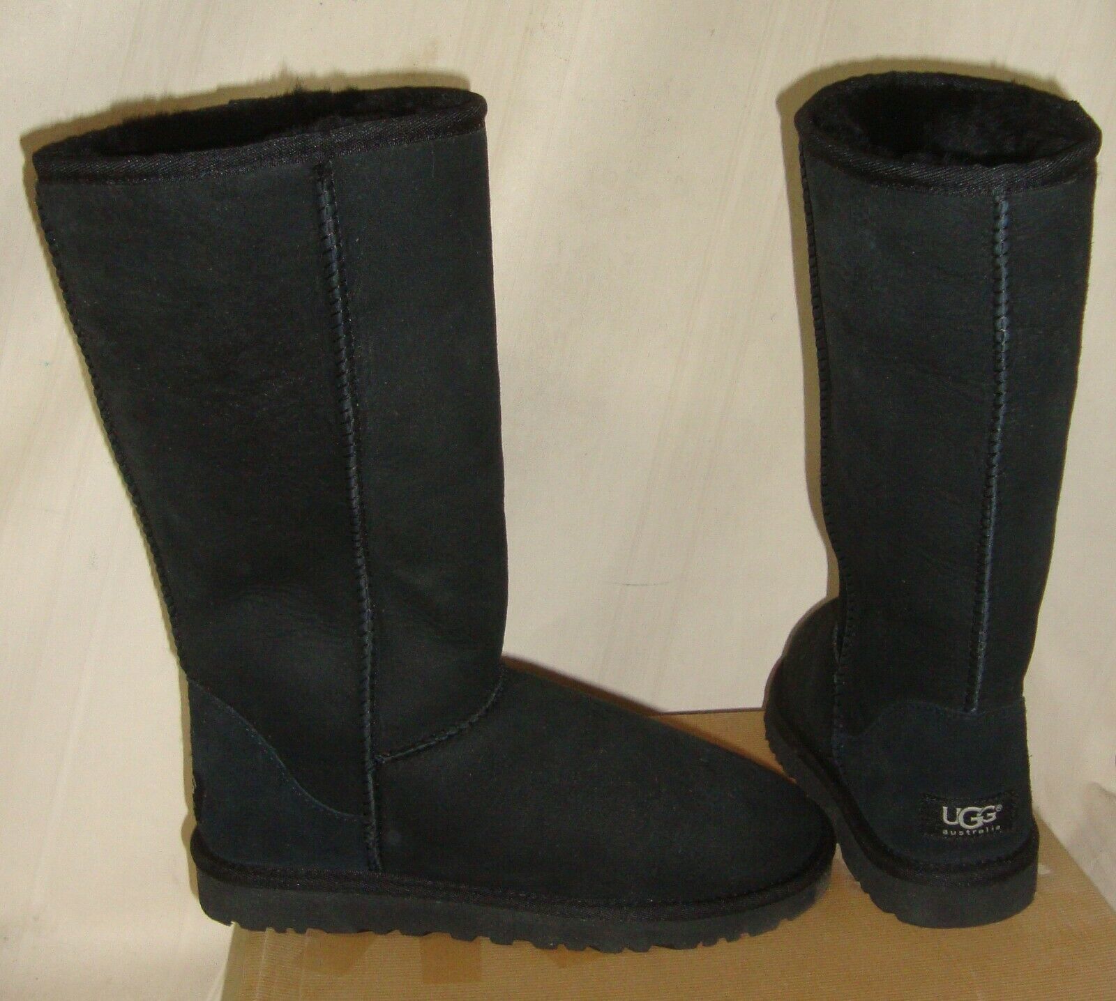 Primary image for UGG Australia CLASSIC TALL Black Suede Sheepskin Boots US 8,EU 39 NEW #5815