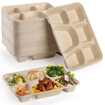 50 Pack 6 Compartment Disposable Paper Plates, Eco-Friendly Bagasse School Lunch - £36.37 GBP