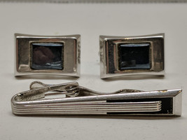 Vintage Foster Silver Tone Cufflinks and Tie Clip Bar Set - £10.07 GBP