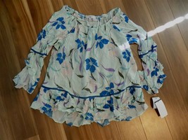 Fever Snorkel Blue Safari Blouse Floral Shirt Size Small -$58 -NWT - £7.07 GBP