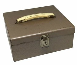 Industrial Metal Lockbox Vintage White Handle Money Box Unbranded Lock S... - £37.95 GBP