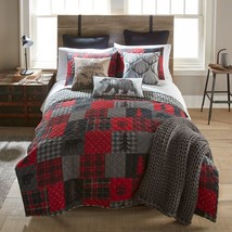 Donna Sharp Red Forest 3-Piece Quilt Set Lodge Rustic Buffalo Check &amp; Tote Bag - £66.05 GBP+