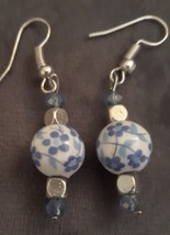 Blue Flower Ceramic Bead Handmade Earrings  - £4.78 GBP