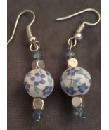 Blue Flower Ceramic Bead Handmade Earrings  - £4.77 GBP