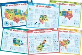 Merka USA Map and States - 6 Educational Classroom Posters for Kids 17x22” - £5.30 GBP