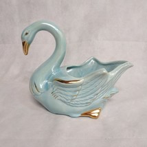 Royal Copley Swan Planter Iridescent Blue Gold Trim Lusterware - £25.91 GBP