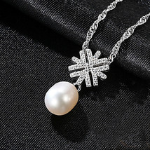 Freshwater Pearl Pendant S925 Silver Micro Zircon Necklace Water Wave Chain Fash - £17.54 GBP