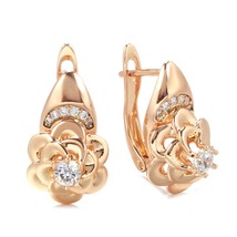 New Natural Zircon Flower Earrings for Women Fashion 585 Rose Gold Drop Earrings - £9.84 GBP