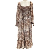 Betsey Johnson dress Size XL Smocked midi ruffle Boho leopard print sheer sleeve - £60.36 GBP