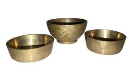 Lot of 3 Vintage Solid Brass Hand Etched Open Salt Dips Cellars Made in China - £10.85 GBP