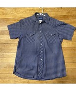 Wrangler Shirt Men’s Large Pearl Snaps Blue Checks Short Sleeve - £8.99 GBP