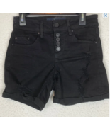 Indigo Rein Black Stretch Distressed Jean Shorts Exposed Button Fly Size 3 - $8.00