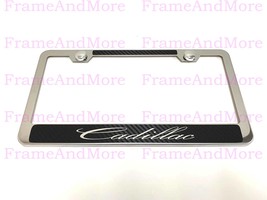 1x CADILLAC Carbon Fiber Style Stainless Steel Chrome Metal License Plate Frame - $13.22