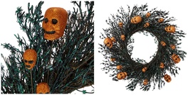 Black and Orange Skulls and Spiders Halloween Twig Wreath, 22-Inch, Unlit - £81.23 GBP