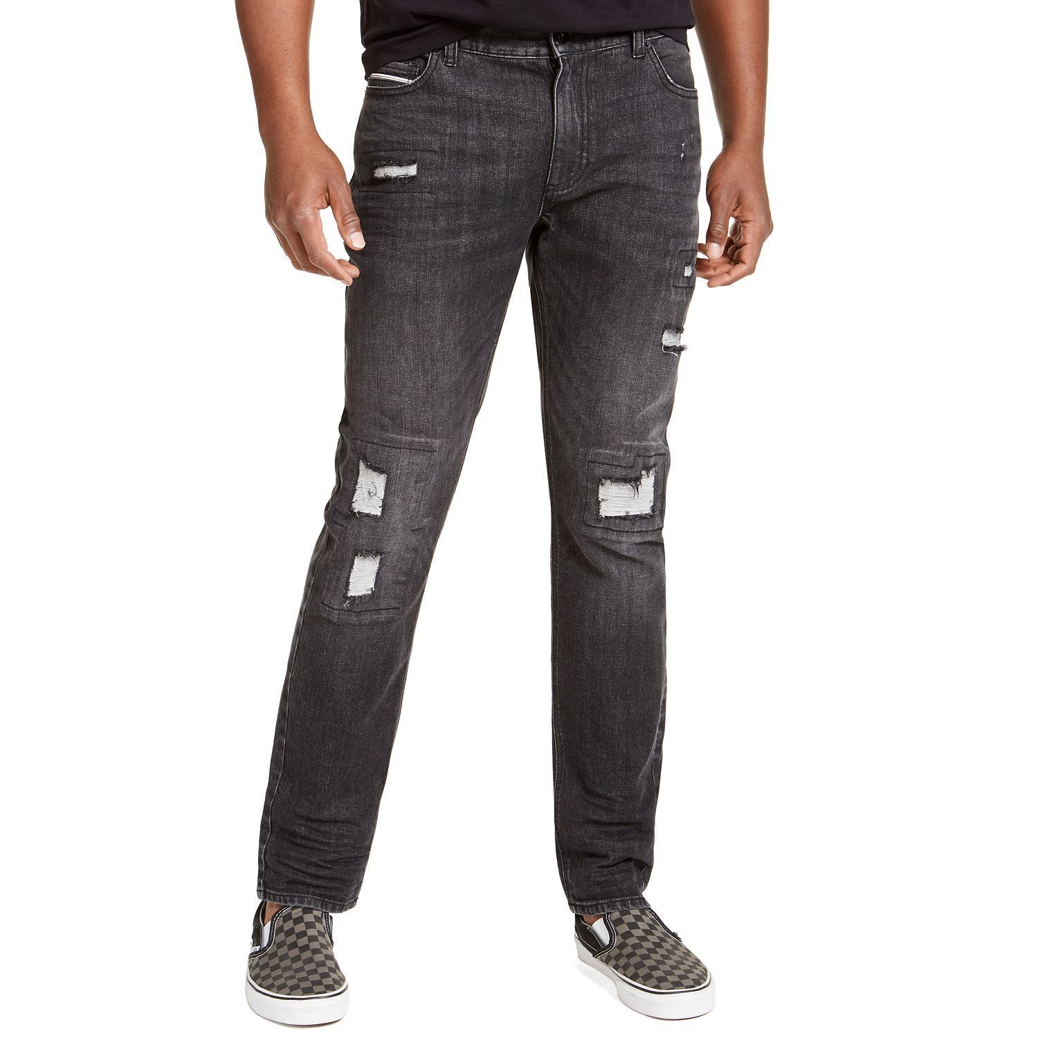 Sun + Stone Men&#39;s Slim-Fit Distressed Jeans Grey B4HP - $23.70