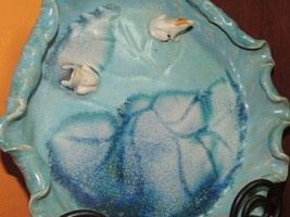 Frogs on Lily Pad 12&quot;x2&quot;+ Bowl Polychrome Drip Glaze Majolica style Japa... - $16.19