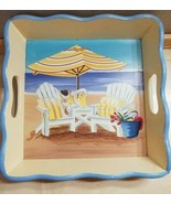 Wood Scalloped Decorative Tray Beach Ocean Adirondack Chairs 12&quot; x 12&quot; x... - £23.97 GBP