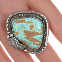 sz8 Large Vintage Navajo silver and turquoise ring with feather - £178.48 GBP