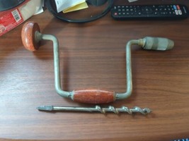 vintage 13&quot; wooden handle drill with bit - £9.47 GBP