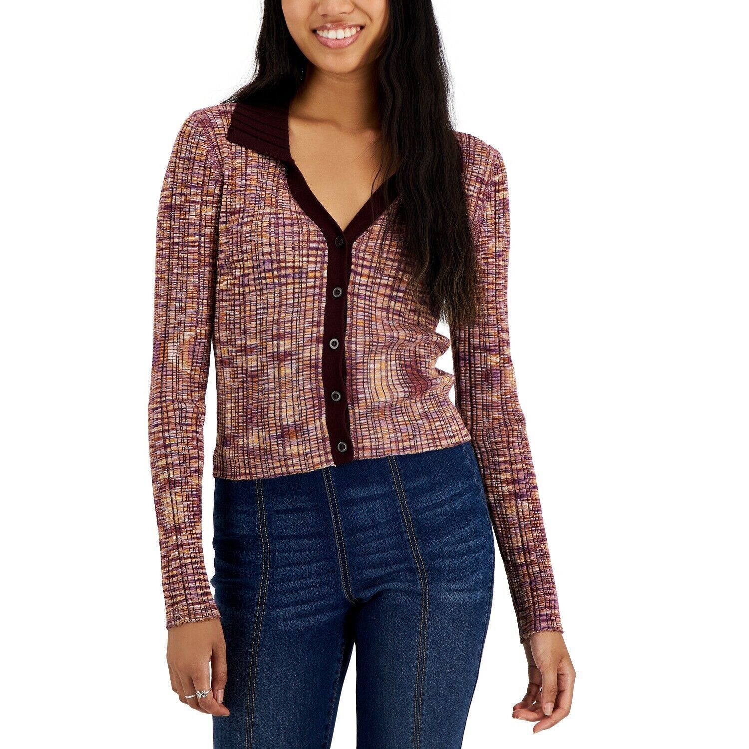 Hooked Up by IOT Juniors&#39; Space-Dyed V-neck Sweater B4HP - $13.45