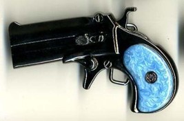 BU27 Imitation Derringer Gun Belt Buckle W/BLUE Handle &amp; Optional Belt Strap - £8.60 GBP+