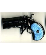 BU27 IMITATION DERRINGER GUN BELT BUCKLE W/BLUE HANDLE &amp; OPTIONAL BELT S... - $11.00+