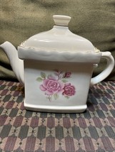 Vintage Sadler England Cube Teapot Pink &amp; Yellow Blue Roses Gold Trim - £203.82 GBP