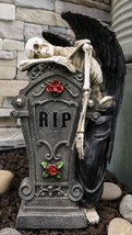 Large Winged Death Angel Grim Reaper Skeleton By Graveyard Tombstone Figurine - £36.13 GBP