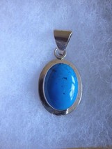 Sterling Silver Blue Turquoise Pendant Signed Mexico TA-73 - £39.24 GBP