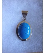 Sterling Silver Blue Turquoise Pendant Signed Mexico TA-73 - $931.98 MXN