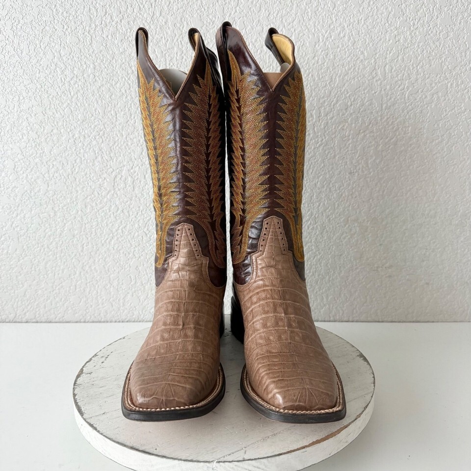 NEW Rod Patrick Mens Cowboy Boots 11AAAA Brown Caiman Belly Western Square Toe Item image 7