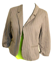 Candie&#39;s Blazer Woman Size Large Light Gray &amp; White Striped Gathered 3/4 Sleeve - £14.58 GBP