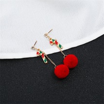 Cubic Zirconia &amp; Red Candy Cane Pom-Pom Drop Earrings - £10.38 GBP
