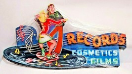 18&quot; 1950s Records Cosmetics Films Rock Dance Neon style in Steel Sign Wall Decor - £69.33 GBP