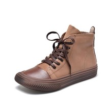 Genuine Leather Retro Women Boots Ankle Shoes Mixed Colors Flat With Lace-Up New - £97.10 GBP