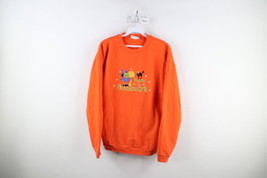 Vintage 90s Womens Large Faded Halloween Haunted by Housework Sweatshirt Orange - £37.14 GBP