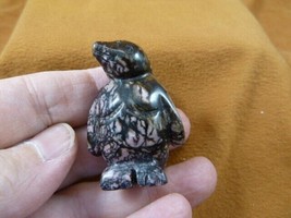 (Y-PEN-556) Pink black rhodonite PENGUIN gemstone Ice BIRD gem figurine ... - $18.69