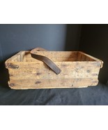 Antique Primitive Wood Tool Caddy Box Tote Carrier With LEATHER HANDLE - £48.81 GBP