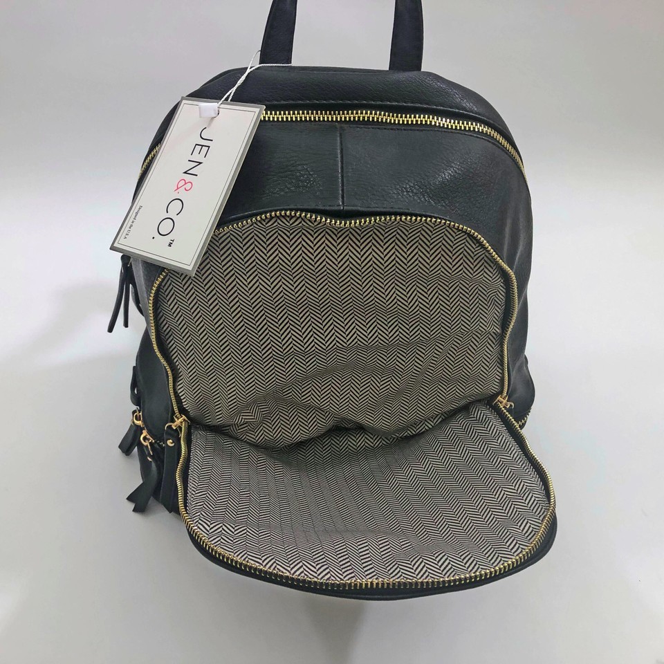 Jen & Co. Black Backpack Handbag Vegan Leather Black 11x13x6 inches Item image 6