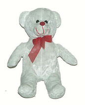 Goffa White Teddy Bear Velour Hearts Red Bow Plush 11 inch Lovey Stuffed Animal - £11.51 GBP