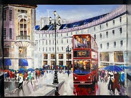 Yana Rafael Traveling Through London&#39; Original Canvas Acrylic double decker bus - £4,145.39 GBP