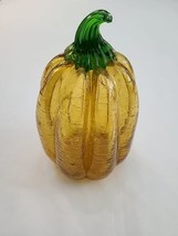 Art Crack Glass Amber Pumpkin Hand Blown Home Decor Piece For Fall Halloween - £16.26 GBP