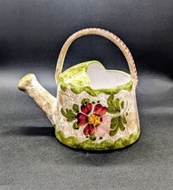 Made In Italy Hand Painted Ceramic Watering Can Green And Burgundy. EUC - $11.65