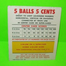 Beach Club Bingo Pinball Machine 5 Balls 5 Cents Score Instruction Card Vintage  - £22.10 GBP