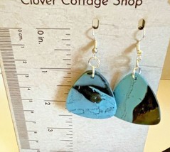 Earrings Polymer Clay Handmade Clover Cottage Shop Pierced Dangle Turquoise - £13.38 GBP